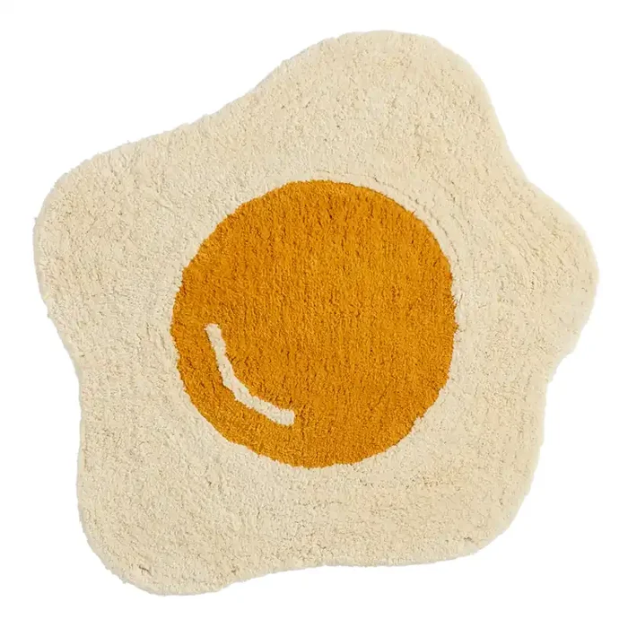 Ivory and Yellow Sunny-Side Up Egg Shaped Bath Mat
