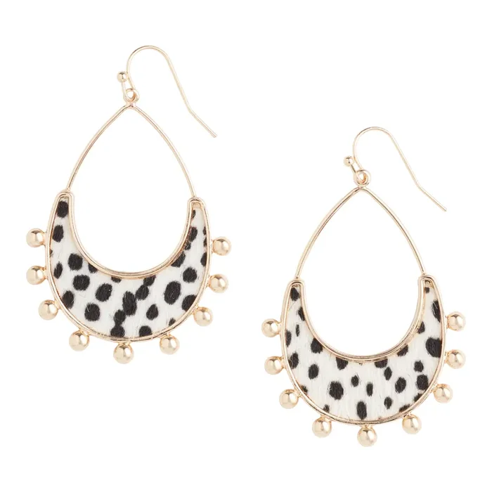 Ivory Faux Leather Spotted Dangle Earrings