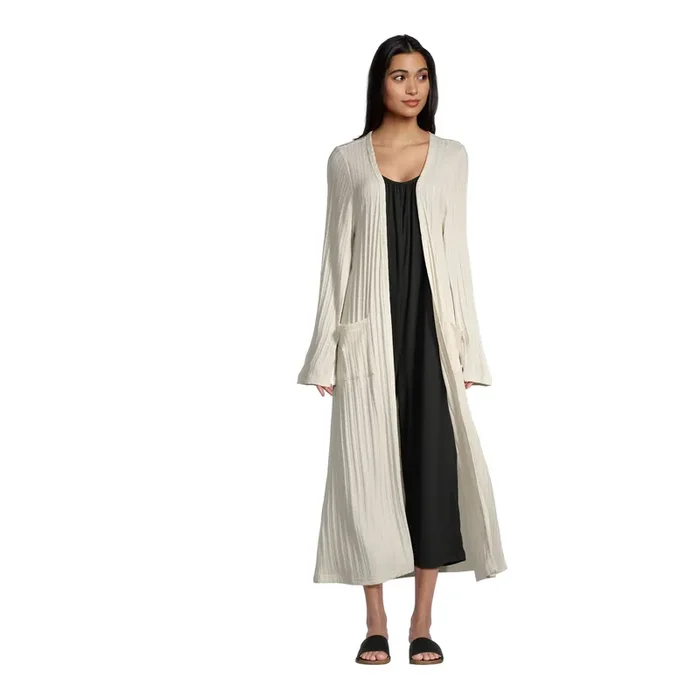 Ivory Pointelle Knit Lounge Sweater With Pockets