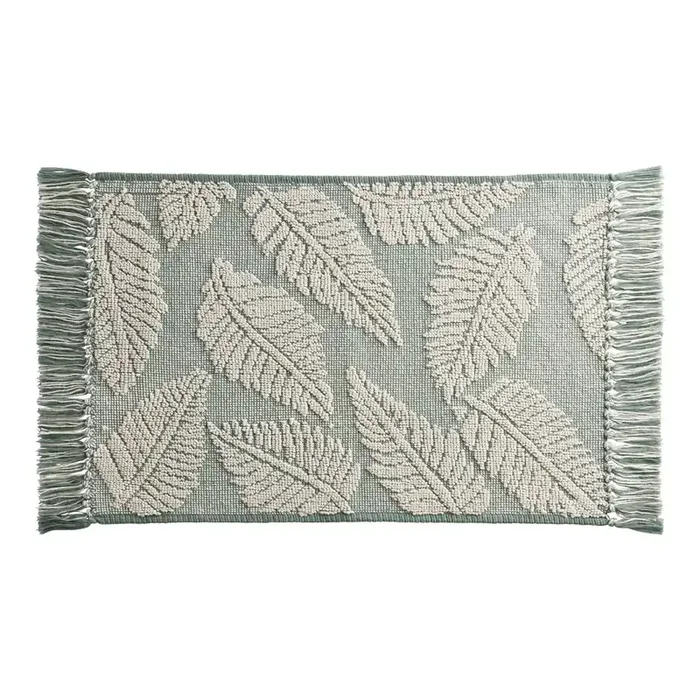 Jakarta Palm Green And White Tassel Bath Mat