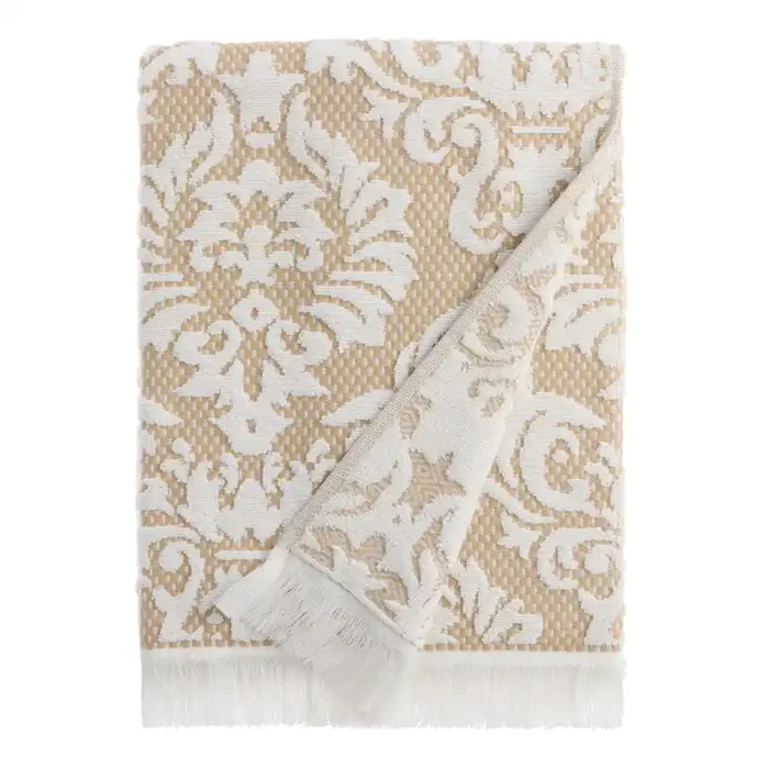 Kassius Beige and Ivory Sculpted Floral Bath Towel