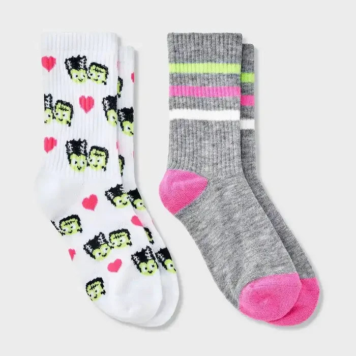 Kids‘ 2pk Frankenstein Halloween Crew Socks – Cat & Jack™ L