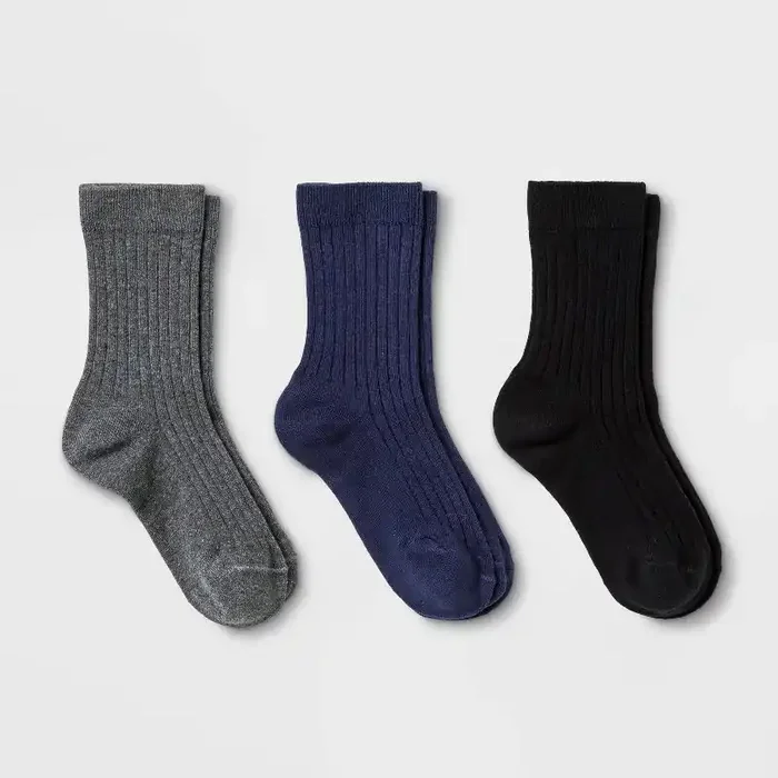 Kids‘ 3pk Dress Socks – Cat & Jack™ Gray/Black/Navy Blue L