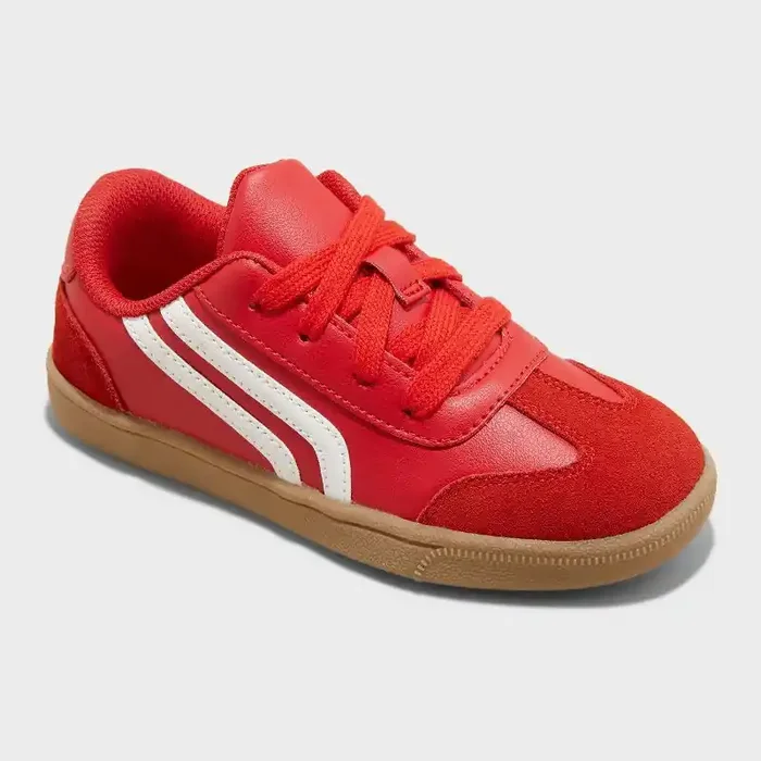 Kids‘ Boston Court Sneakers – Cat & Jack™ Red 1 Faux Leather, Lace Up, Non Marking Sole, Closed Round Toe, Low Top