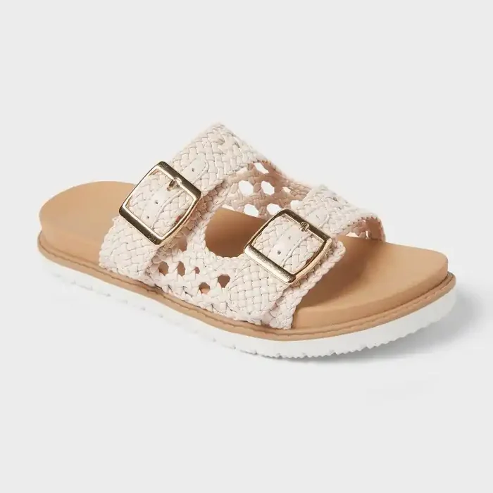 Kids‘ Brooklyn Knit Footbed Sandals – Cat & Jack™ Blush 4 Slip-On, Open Toe, Textured TPR Outsole, Round Toe