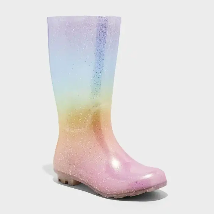 Kids‘ Cece Glitter Rain Boots – Cat & Jack™ 6 Ombre Design, Pull-On, Removable Sock Liner