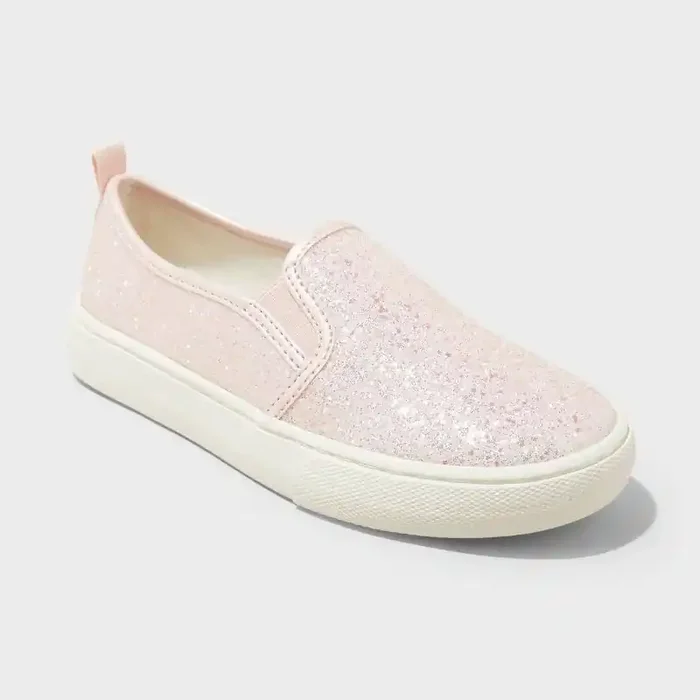 Kids‘ Charlotte Slip-On Sneakers – Cat & Jack™ Blush 4 Faux Leather, Non-Marking Sole, Closed Round Toe