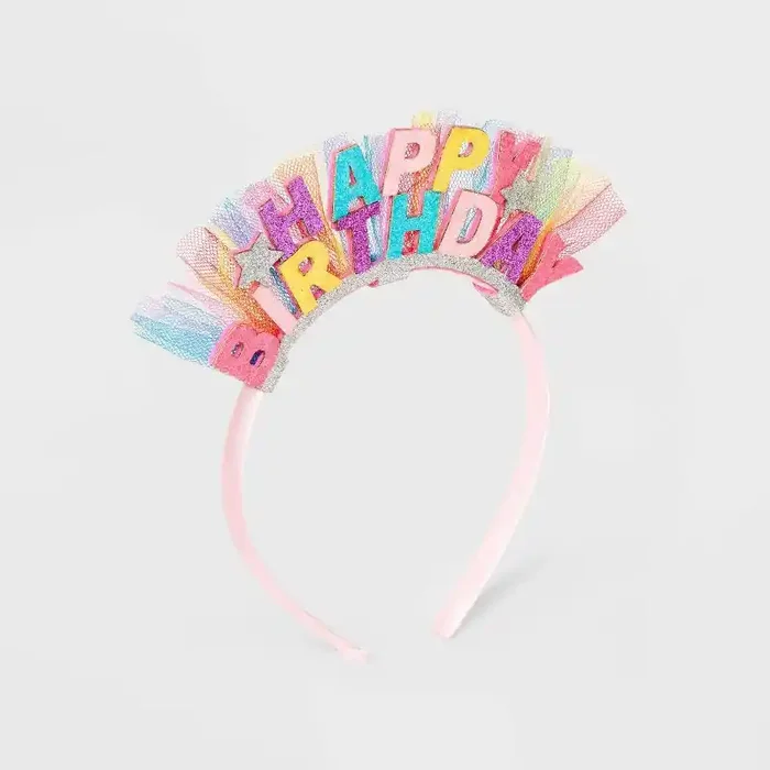 Kids‘ Glitter ‘Happy Birthday‘ Headband with Tulle – Cat & Jack™ Hair Styling Accessory, Solid Pattern