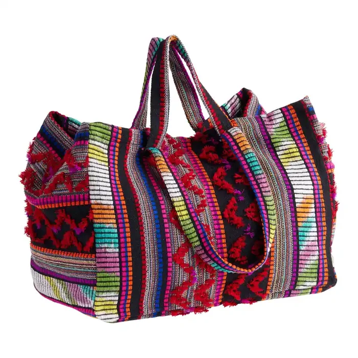 Large Bright Multicolor Geo Upcycled Jacquard Tote Bag