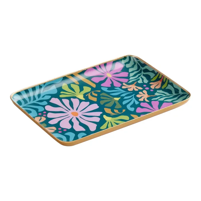 Large Gold Multicolor Abstract Floral Trinket Dish