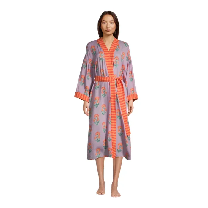 Lavender and Coral Bhuti Floral Robe