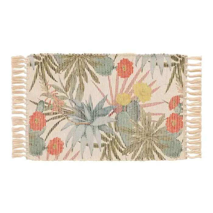 Light Blue Multicolor Succulent Flatwoven Bath Mat