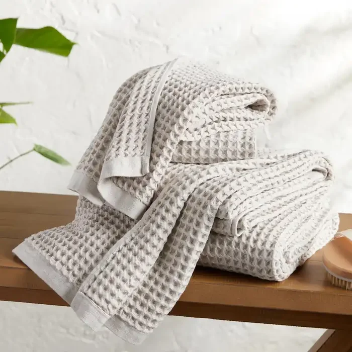 Light Gray Waffle Weave Cotton Towel Collection