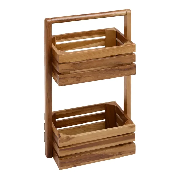 Lucy Teak Wood 2 Tier Basket Stand