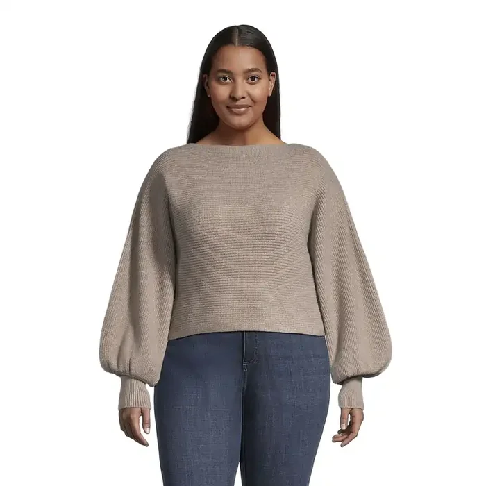 Lynn Taupe Boatneck Cropped Sweater