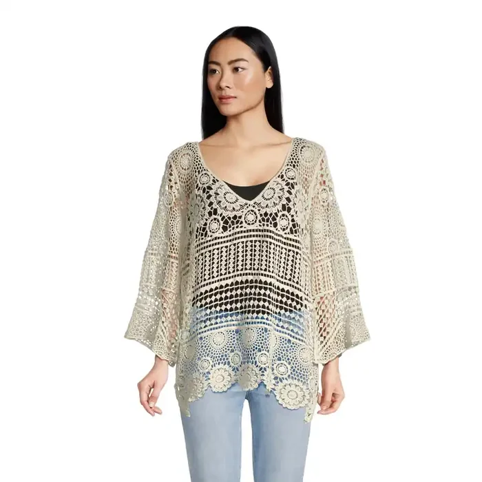 Madi Antique White Mixed Crochet Coverup