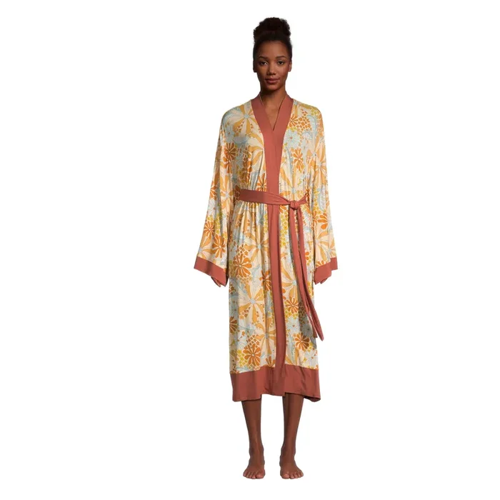 Maggie Rust And Blue Retro Floral Knit Robe