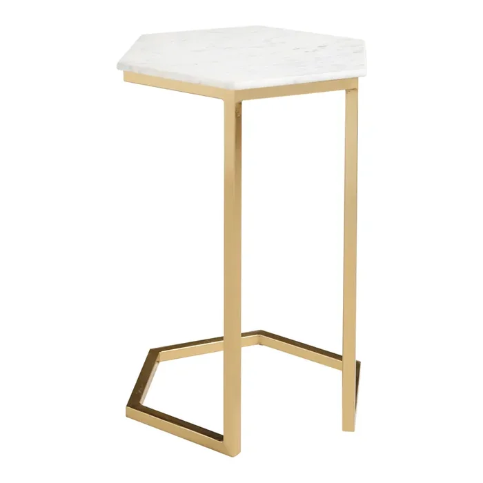 Margaux White Marble And Gold Metal Laptop C Table