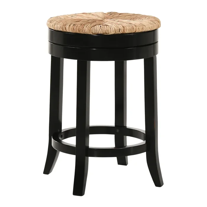 Market Round Wood and Rush Backless Swivel Counter Stool