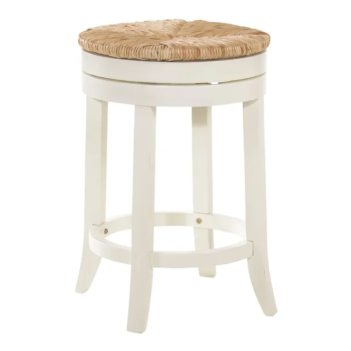Market Round Wood and Rush Backless Swivel Counter Stool