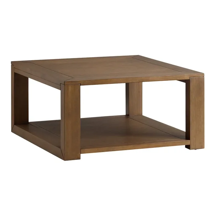 Marlen Square Wood Block Coffee Table with Shelf