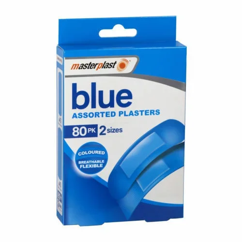 MasterPlast Blue Plasters Assorted 2 Sizes 80pk
