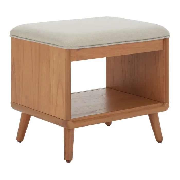 Mazia Cream Upholstered Ottoman With Shelf