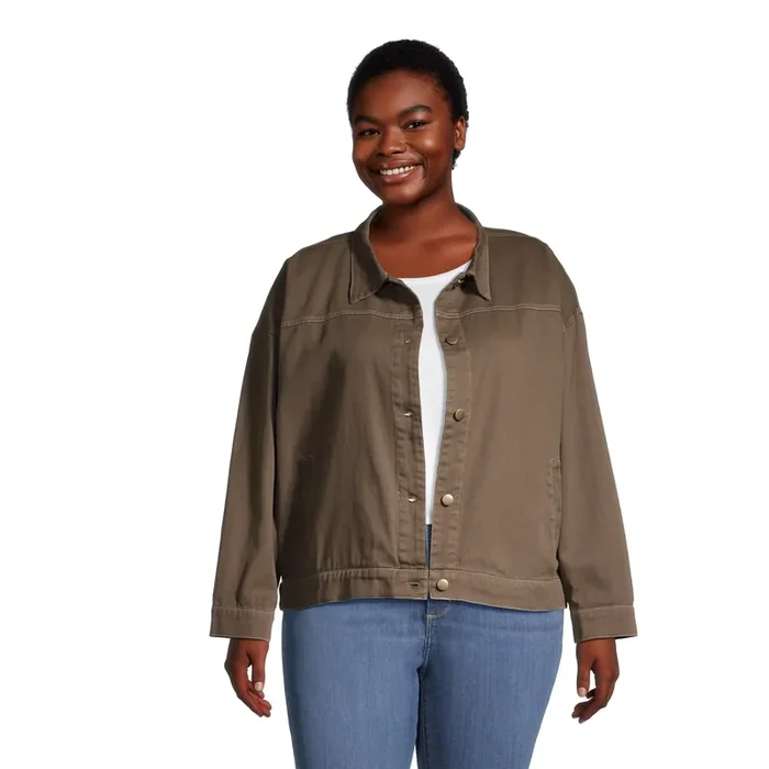 Military Green Twill Cotton Jacket with Pockets
