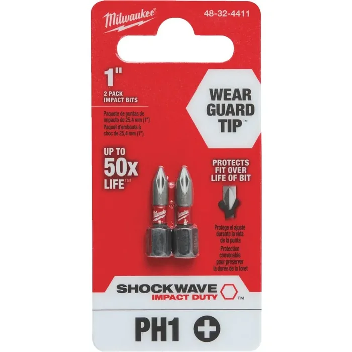 Milwaukee Shockwave 1 Phillips 1 In. Insert Impact Screwdriver Bit (2-Pack)