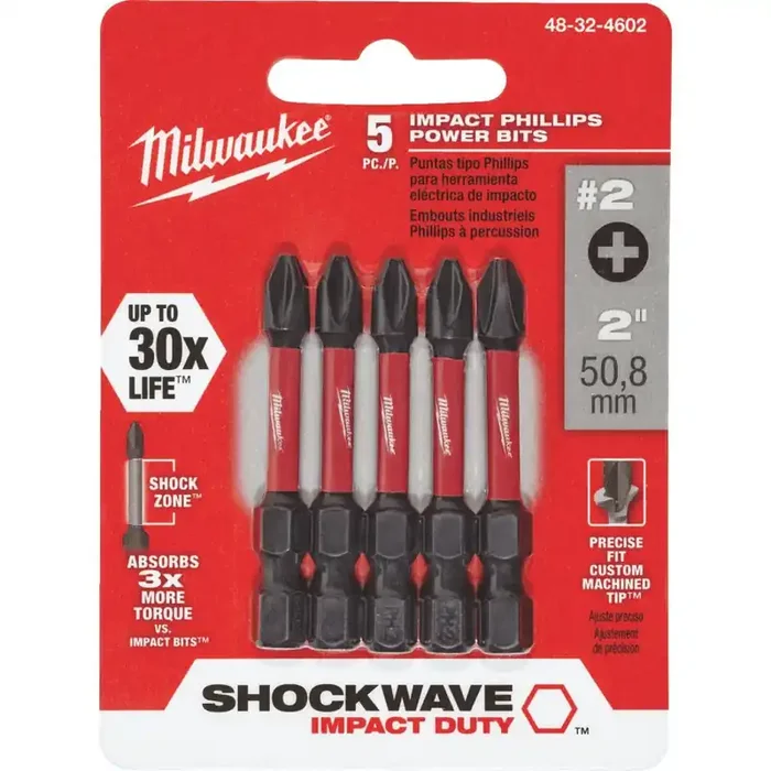 Milwaukee Shockwave 2 Phillips 2 In. Power Impact Screwdriver Bit (5-Pack)