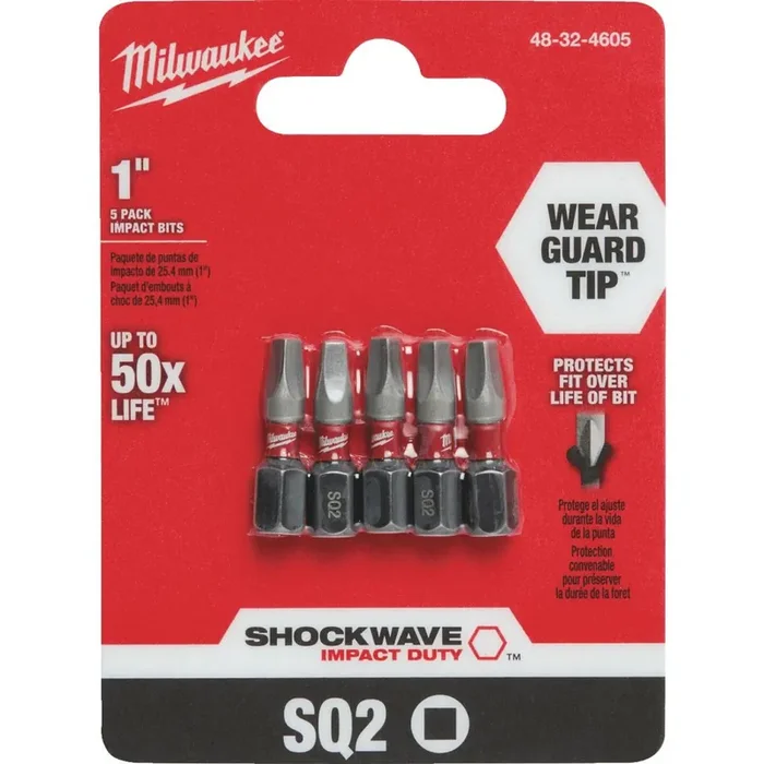 Milwaukee Shockwave 2 Square Recess 1 In. Insert Impact Screwdriver Bit (5-Pack)