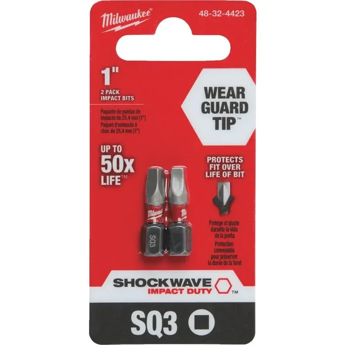 Milwaukee Shockwave 3 Square Recess 1 In. Insert Impact Screwdriver Bit (2-Pack)