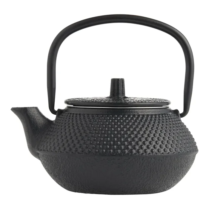 Mini Black Cast Iron Dotted Geo Embossed Infuser Teapot
