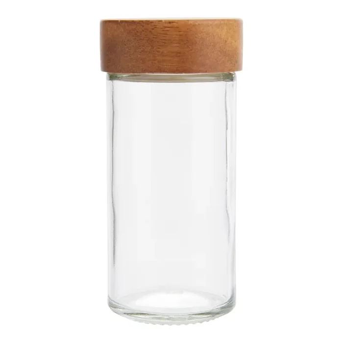 Mini Glass and Wood Spice Jar with Shaker Insert Set of 2