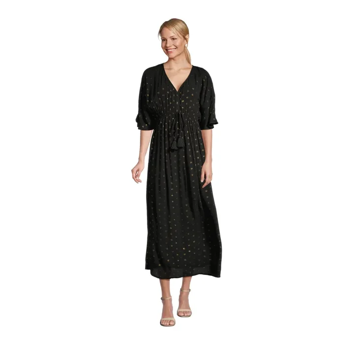 Mira Black and Gold Dot Kaftan Dress