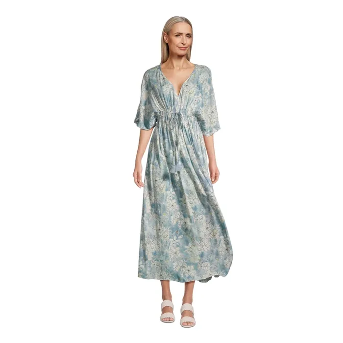 Mira Light Blue Evangeline Bouquet Kaftan Dress