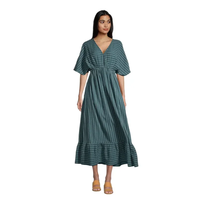 Mira Teal And White Dash Stripe Kaftan Dress