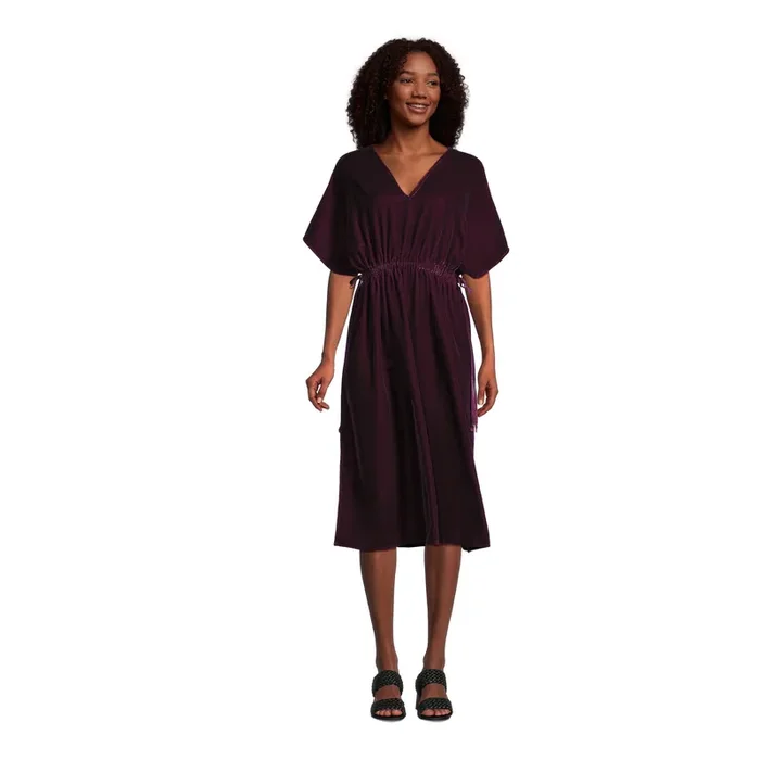 Mira Wine Red Velvet Midi Kaftan Dress