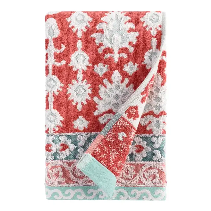 Miriam Coral And Aqua Ikat Hand Towel