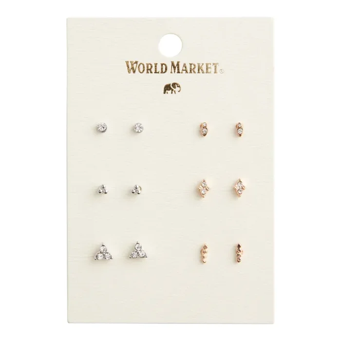 Mixed Metal Glass Stud Earrings 6 Pack