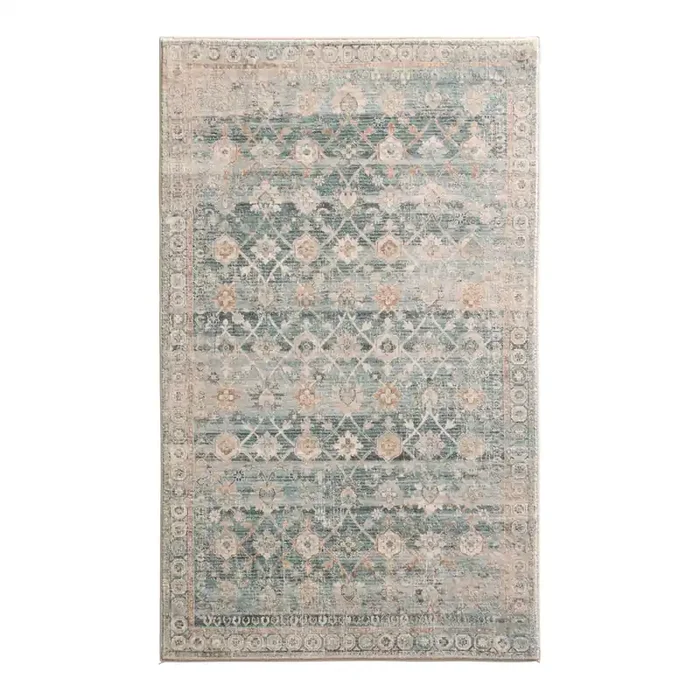 Monaco Teal and Beige Traditional Style Washable Area Rug