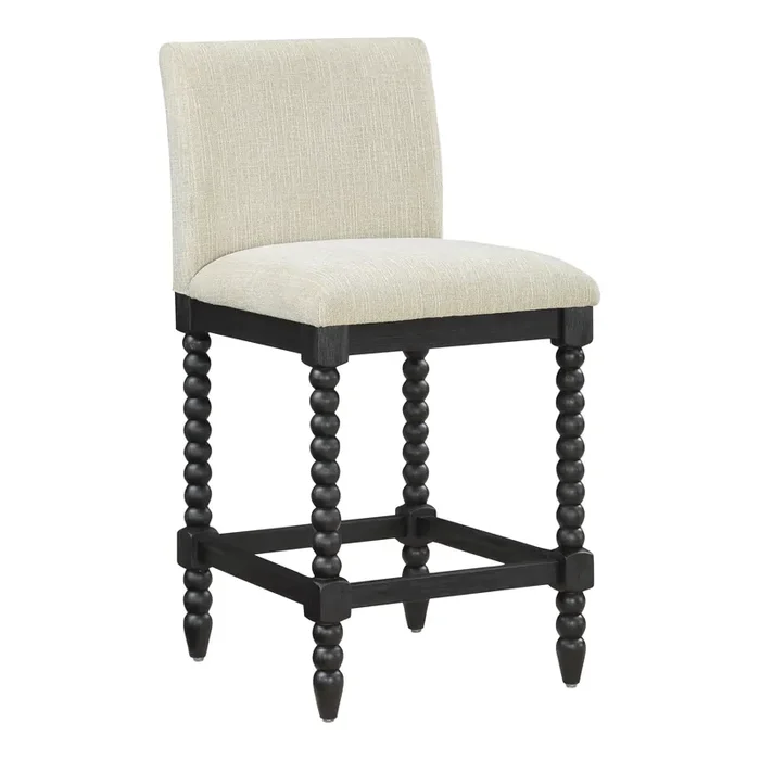 Morgan Black Wood Bobbin Upholstered Counter Stool