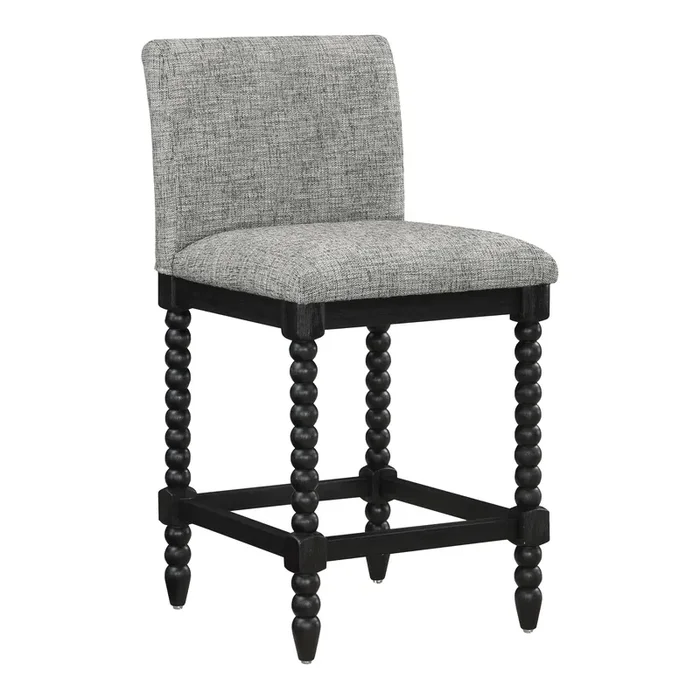 Morgan Black Wood Bobbin Upholstered Counter Stool