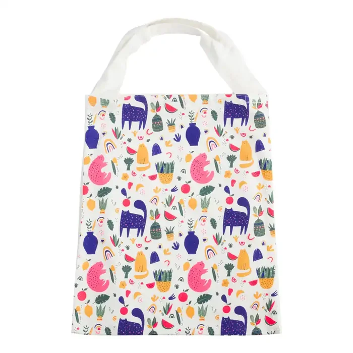 Multicolor Abstract Cat And Plant Canvas Tote Bag