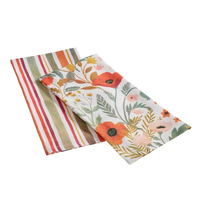 Multicolor Botanical and Stripe Kitchen Towels 2 Pack