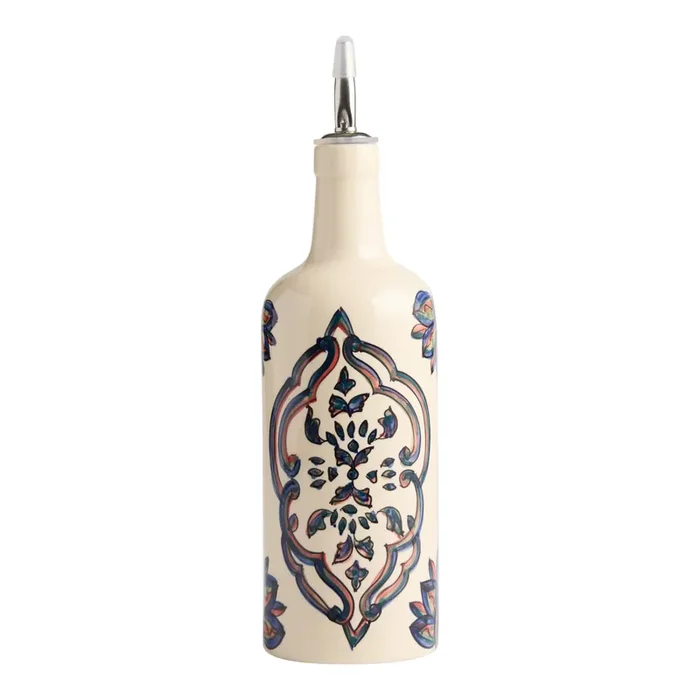 Multicolor Ceramic Floral Hand Painted Oil Bottle with Spout