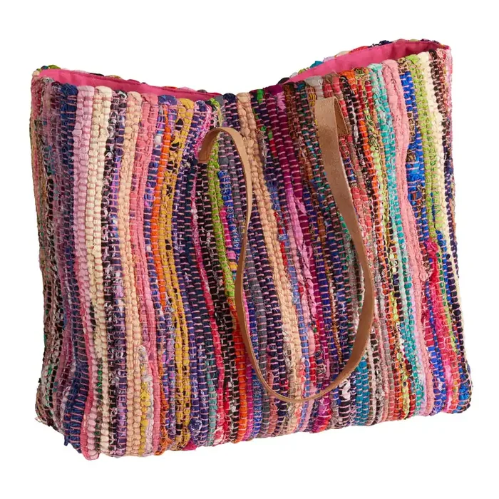 Multicolor Chindi Stripe Upcycled Tote Bag