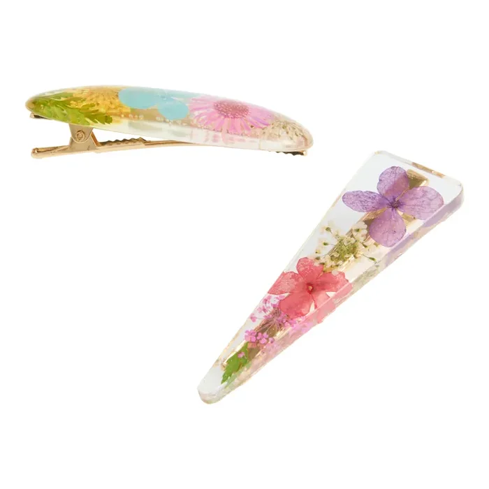 Multicolor Dried Flower Acrylic Hair Clips 2 Pack