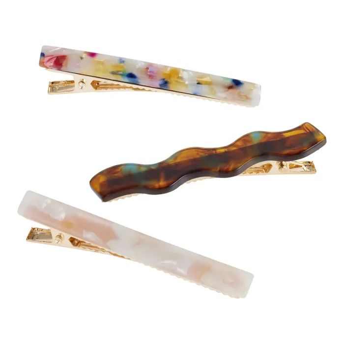 Multicolor Marbled Acrylic Hair Clips 3 Pack
