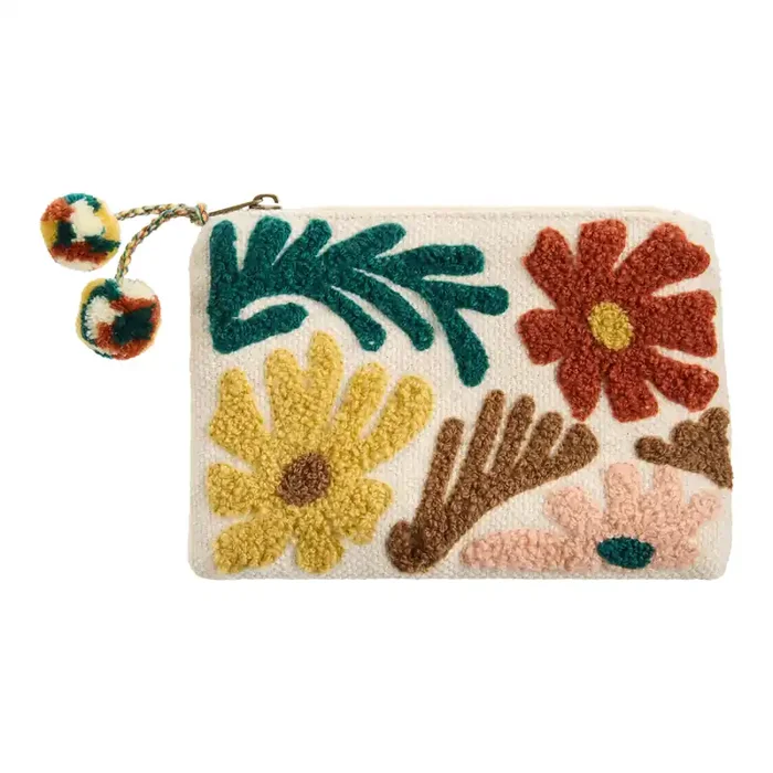 Multicolor Retro Floral Embroidered Zip Pouch